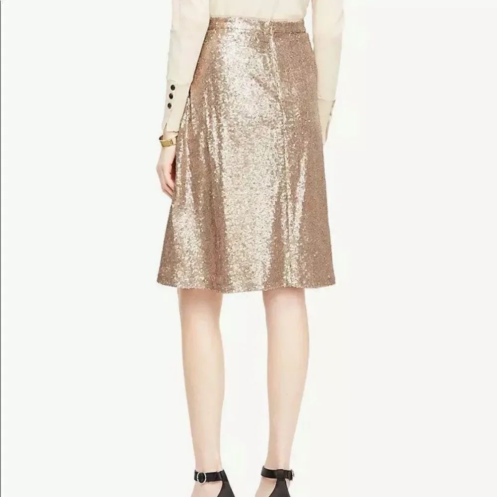 Ann Taylor 4 Sequined A line Flowy Metallic Skirt with Back Zip - Picture 2 of 13